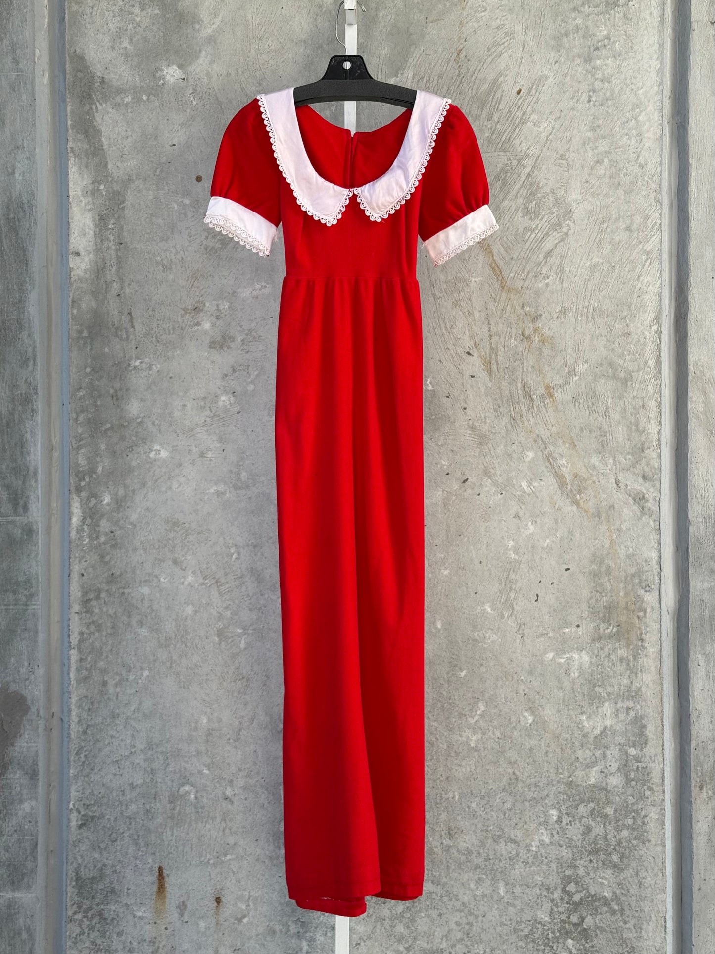 1960s Sears Red Dress w/ White Collar & Cuffs