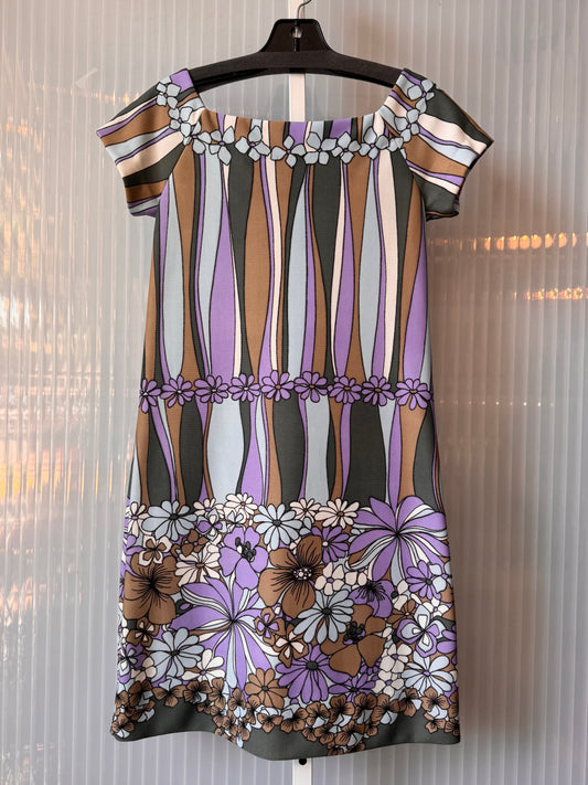 1960s Purple & Blue Floral Shift Dress