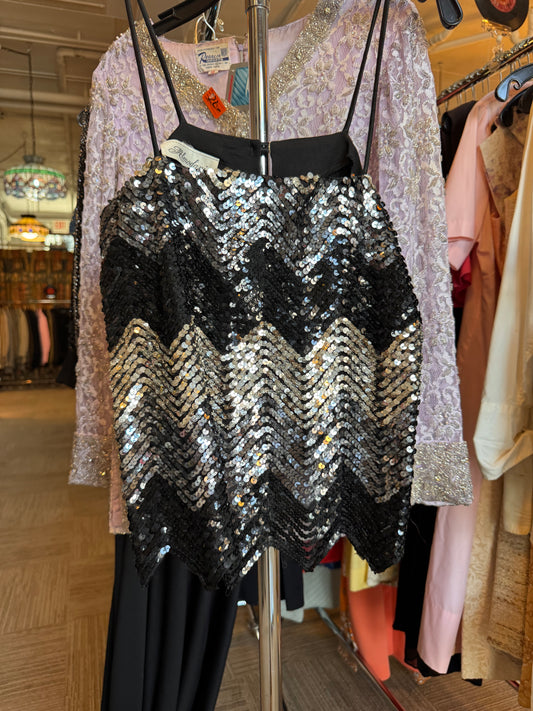 1990s Black & Silver Sequin Tank Top