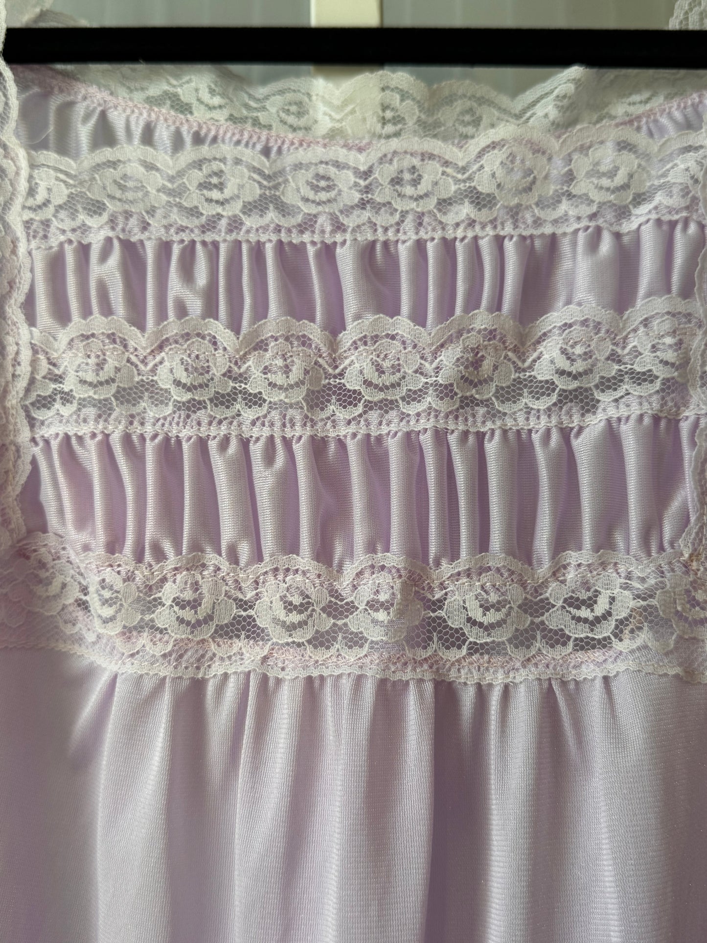 1980s Lavender Smocked Nylon Nightgown
