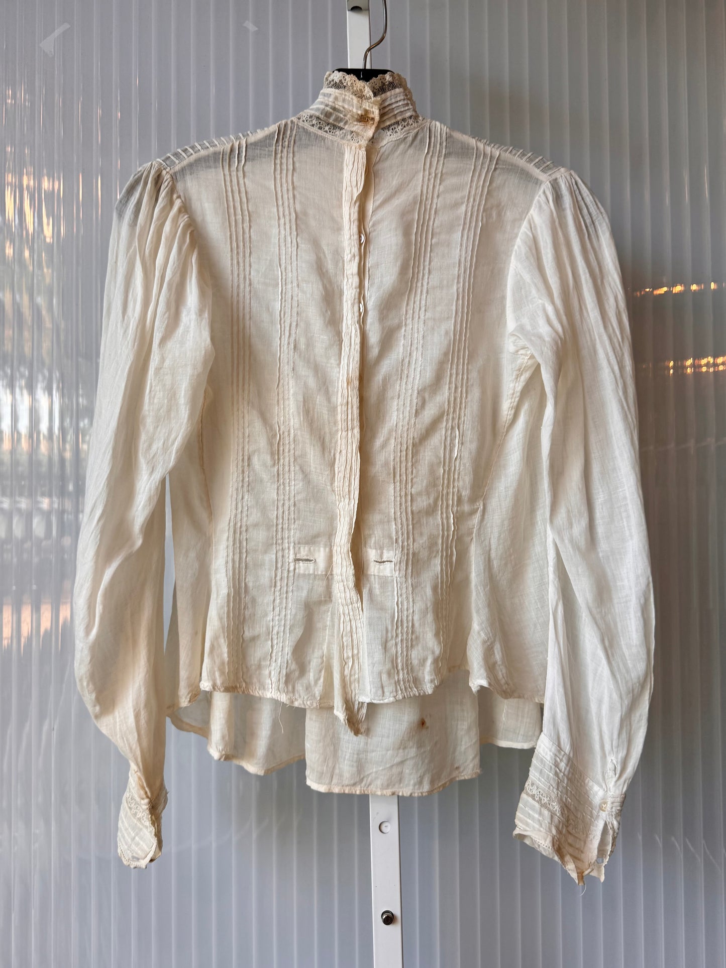 Edwardian Sheer Button-Up Eyelet, Lace & Pintuck Blouse