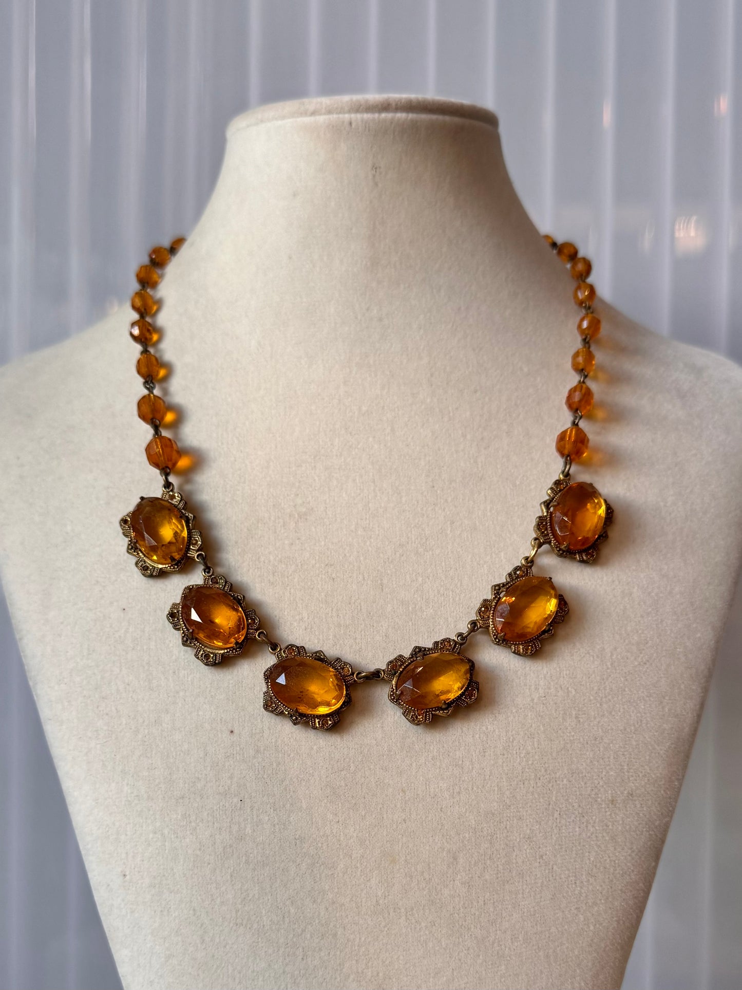 1930s Golden Orange Cut Glass Bead Necklace