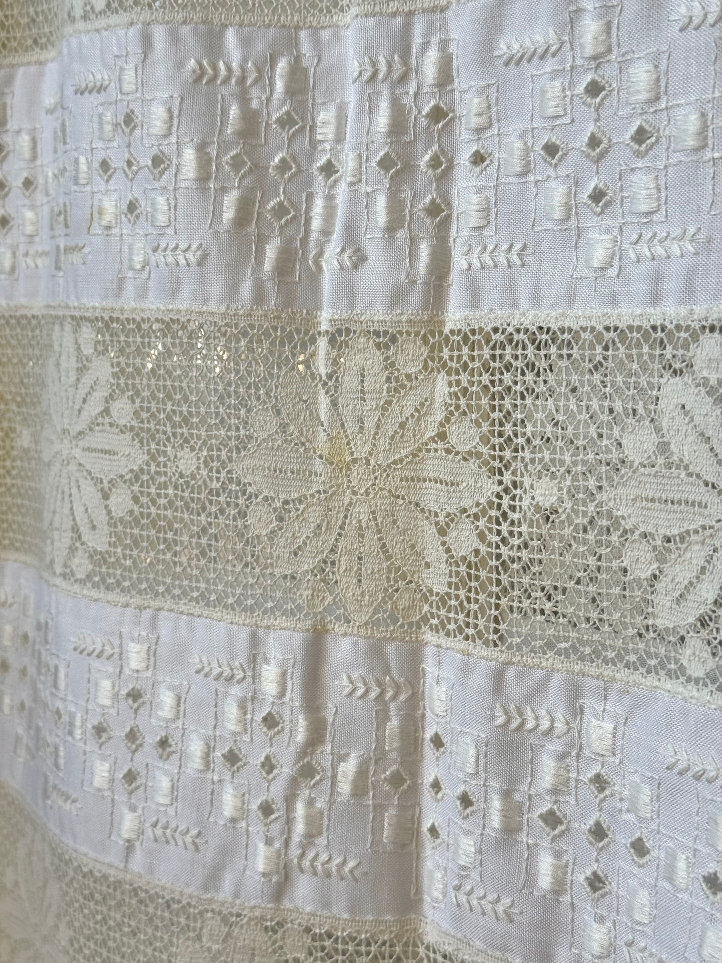 1960s A-Line Mod Overlay w/ Stripes of Embroidery & Lace