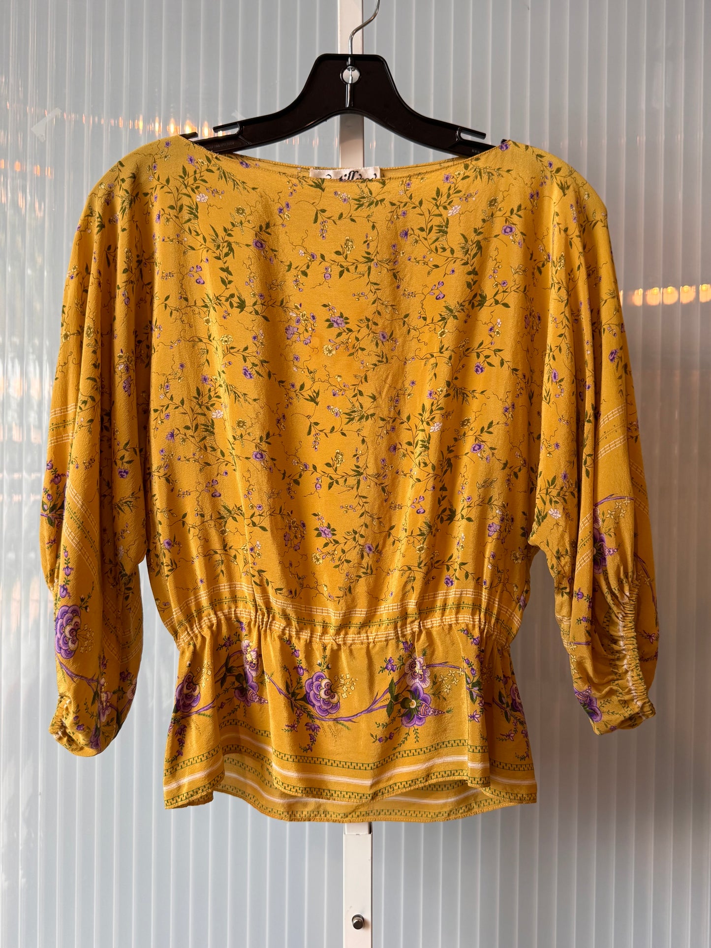 1980s Mustard Yellow & Lilac Floral Blouse & Skirt Set