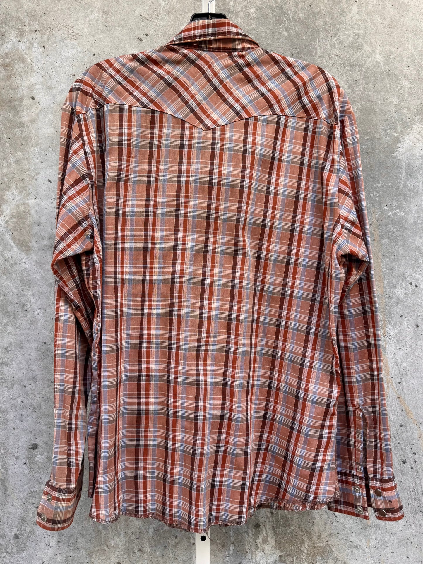 1970s Wrangler Orange & Brown Gingham Western Shirt