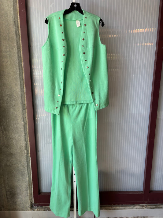 1970s Mint Green Vest & Pants Set w/ Silver Studs