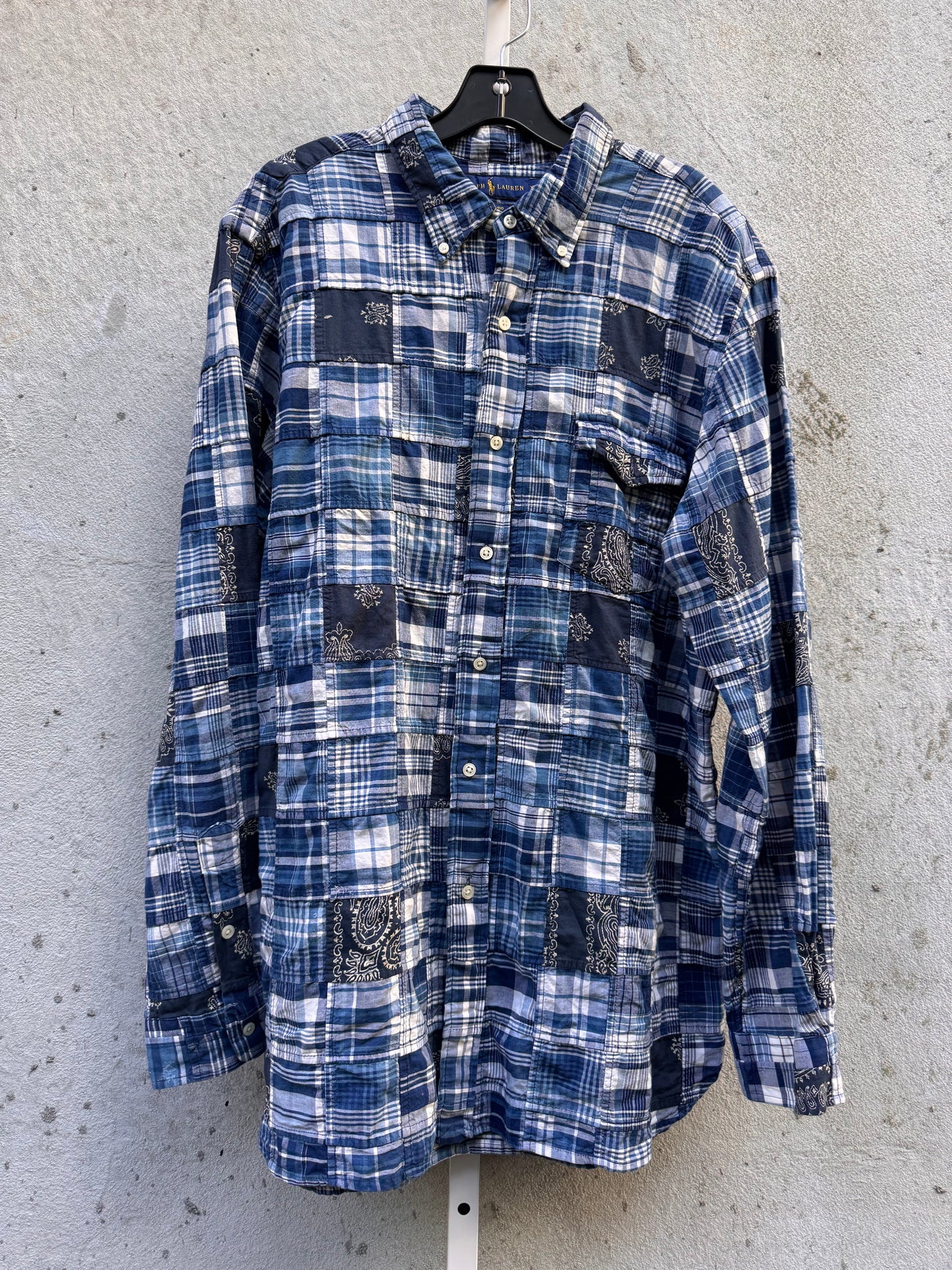 Ralph Lauren Indigo Plaid & Bandana Pattern Button Down Shirt