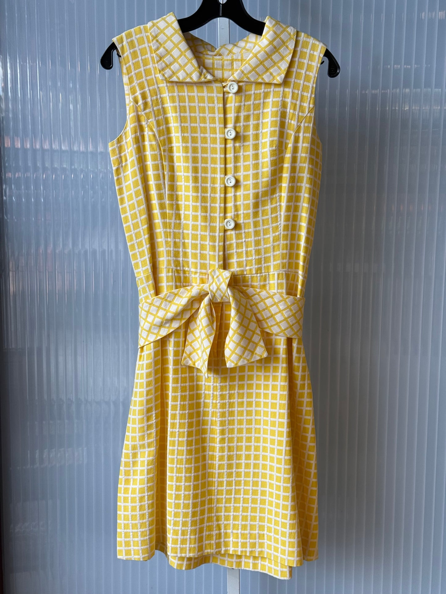 1960s Canary Yellow Sleeveless Shirtwaist Dress w/ Sash