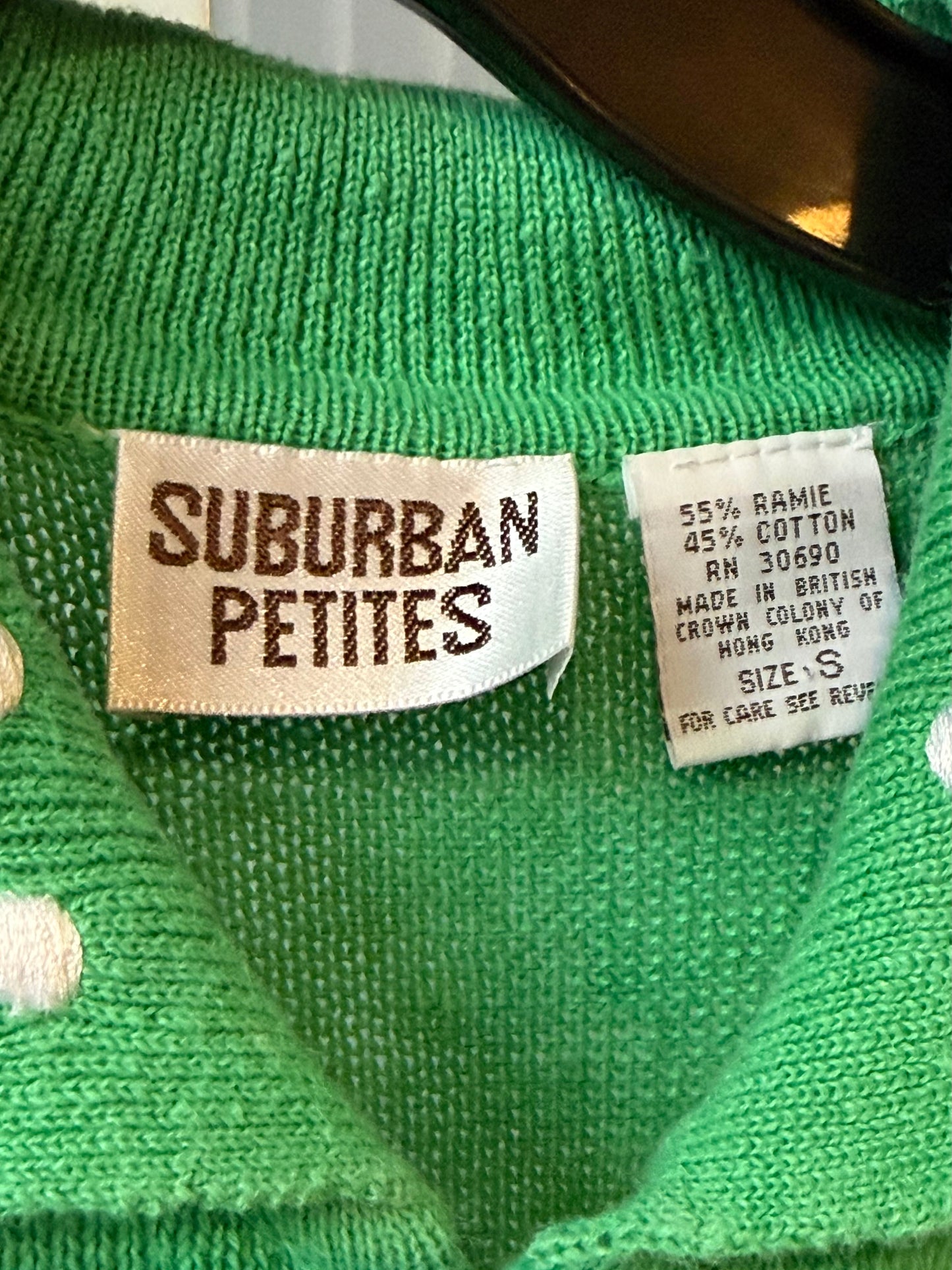 1980s Green & White Collared Top & Pleated Skirt Polka Dot Set