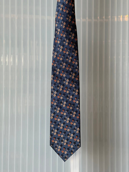 1990s Yves Saint Laurent Blue Tie w/ Floral Print