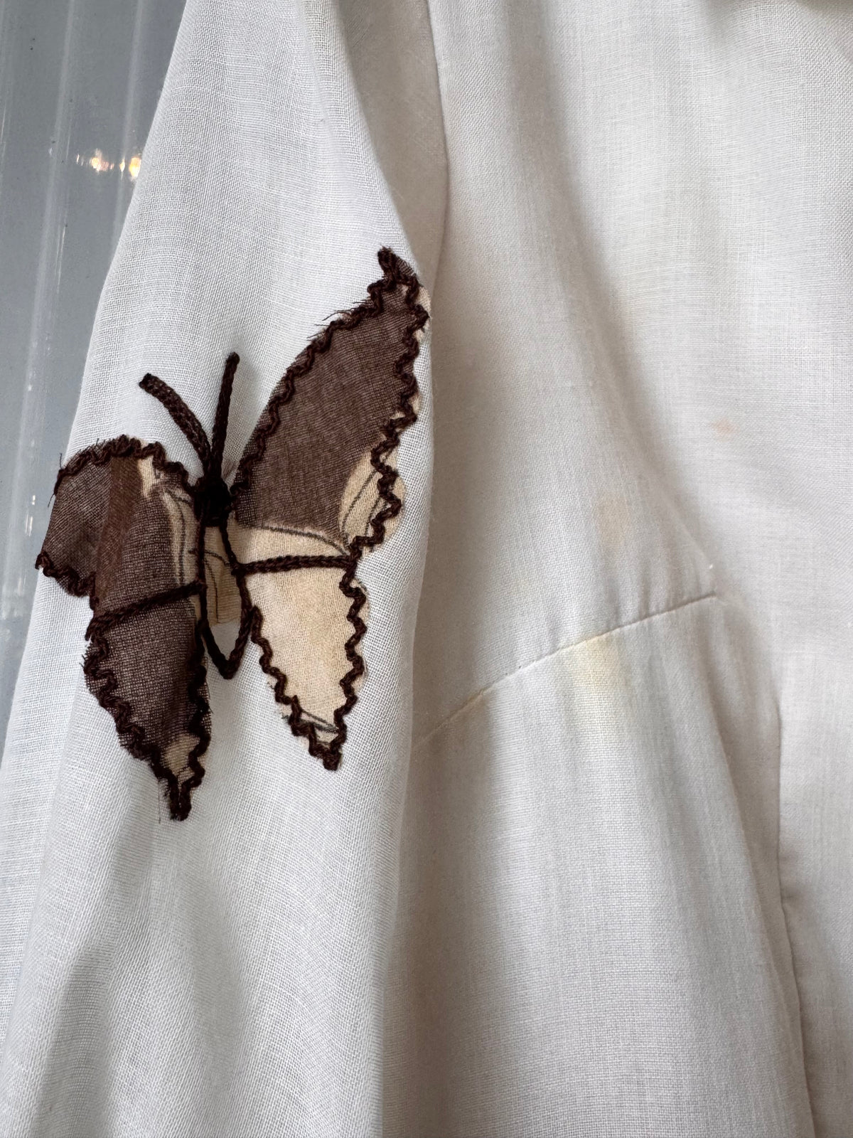 1970s White & Brown Butterfly Shirtwaist Dress