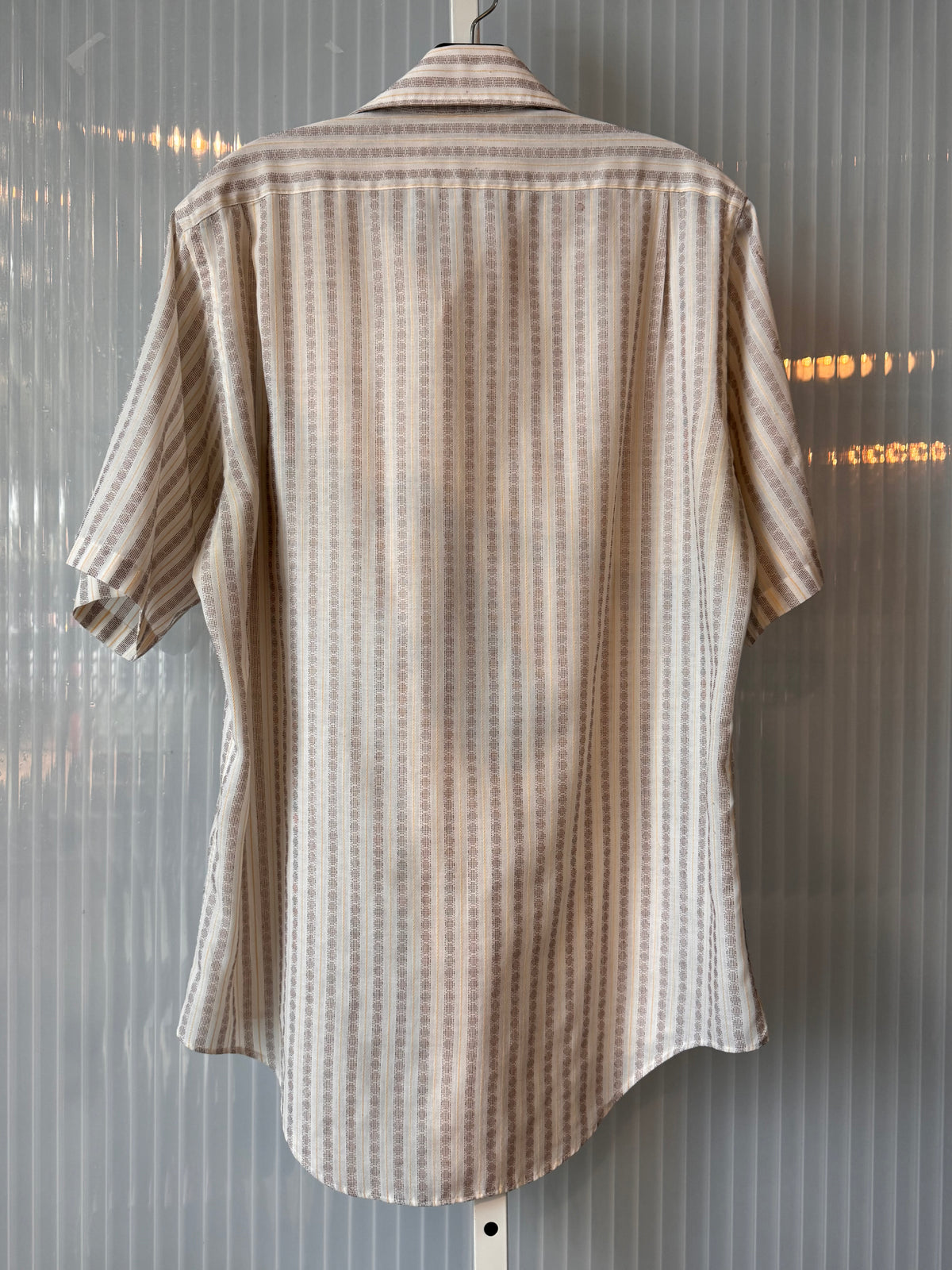 1970s Taupe & Yellow Striped Button-Up Shirt