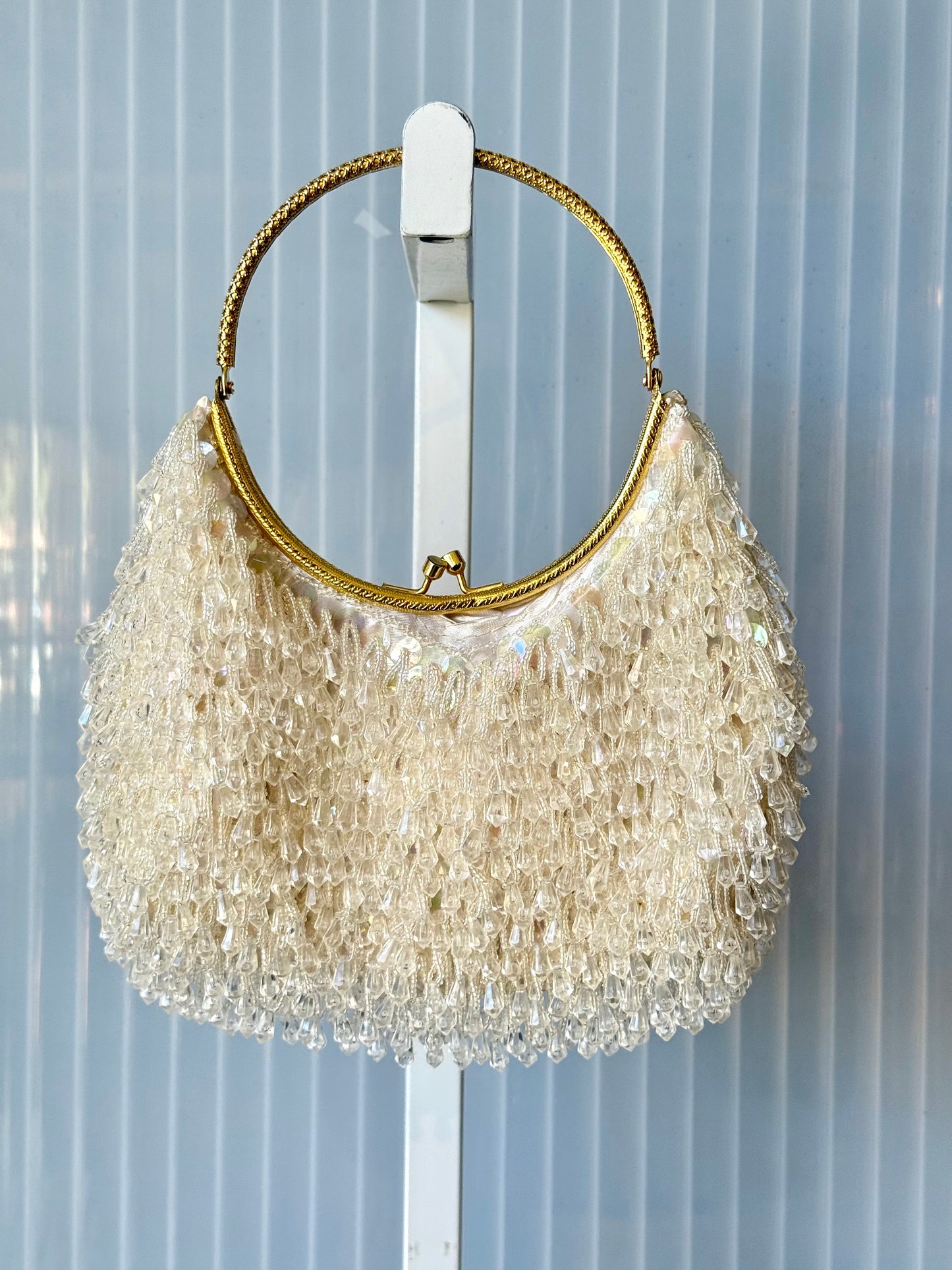 White Crystal Beaded Evening Handbag