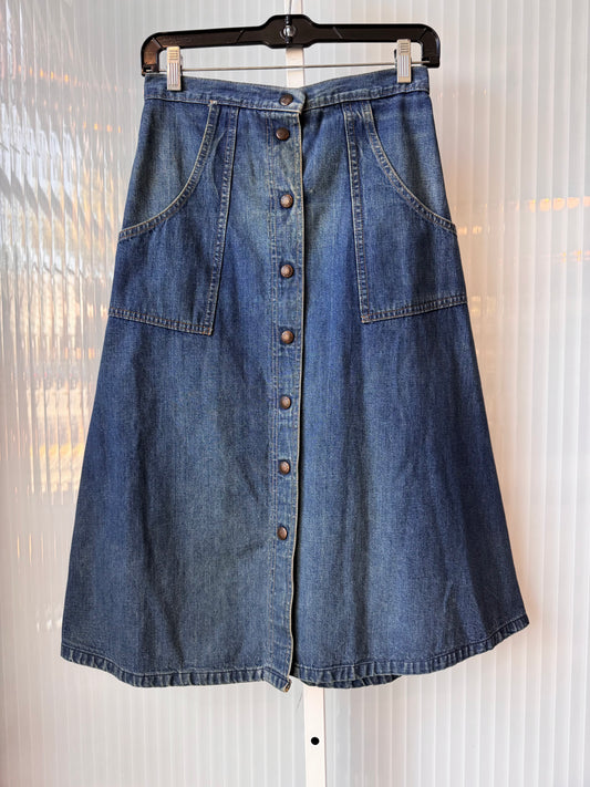 1970s Snap-Button Mid Length Denim Skirt