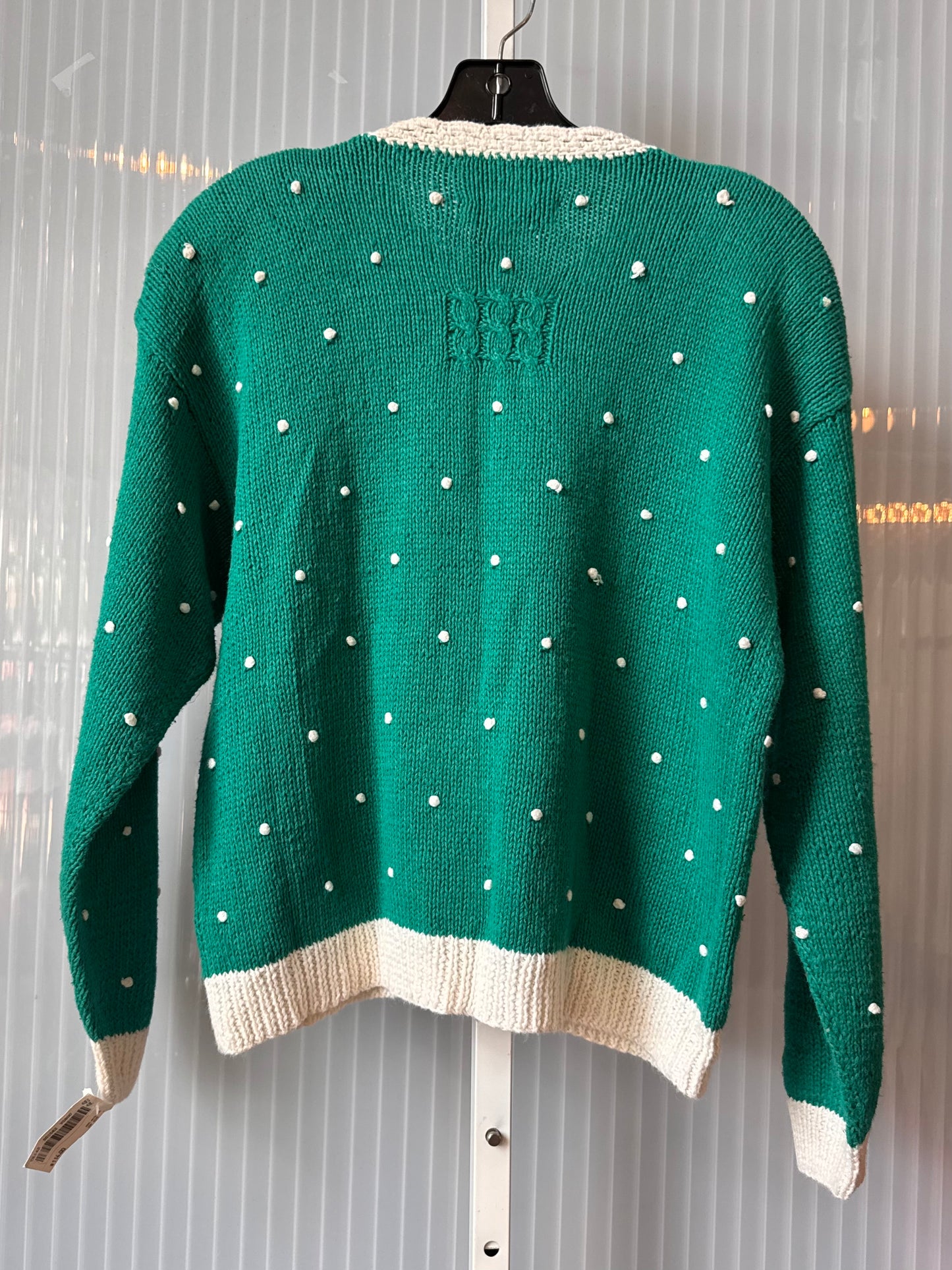 1980s Teal Knit Cardigan with Colorful Florals