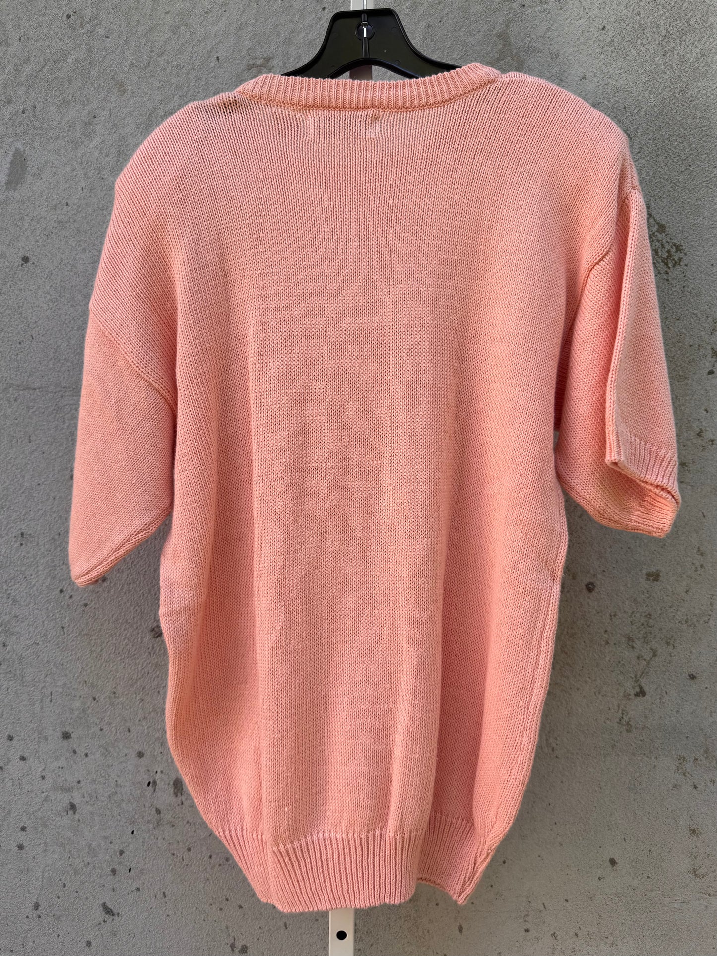 1980s Pink Knit Sweater Top with Metallic Graphics