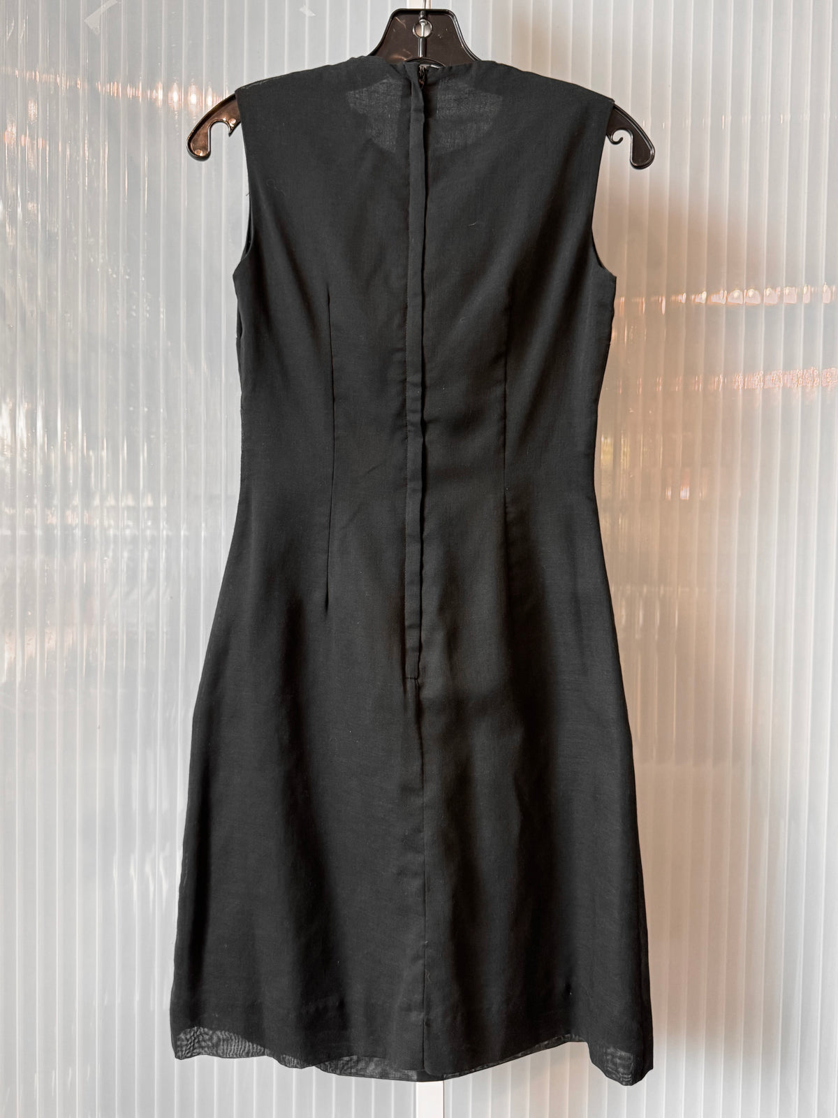 1970s Black & White Ruffled Neck Dress