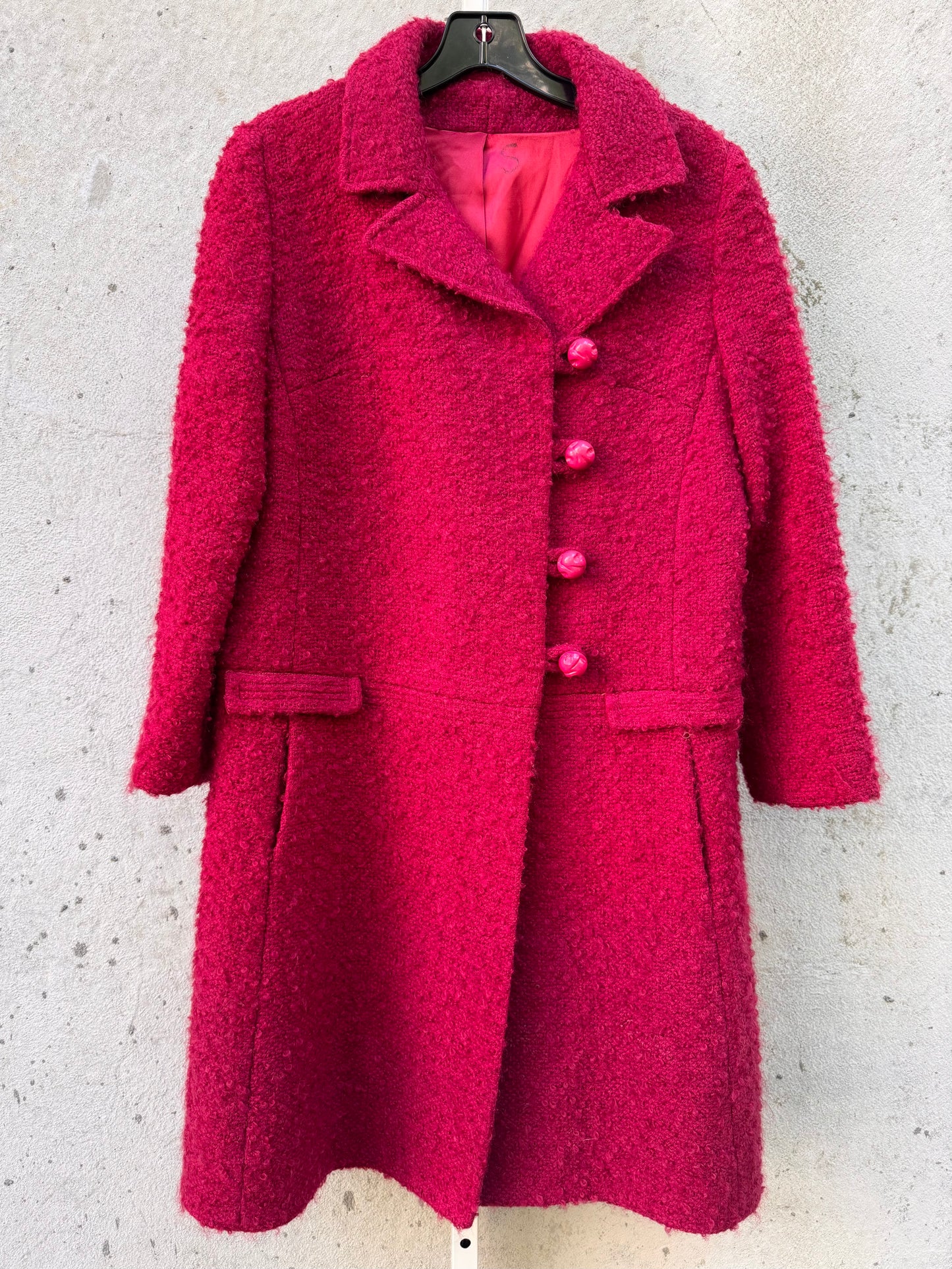 Fuschia Tweed Coat with Notched Lapel