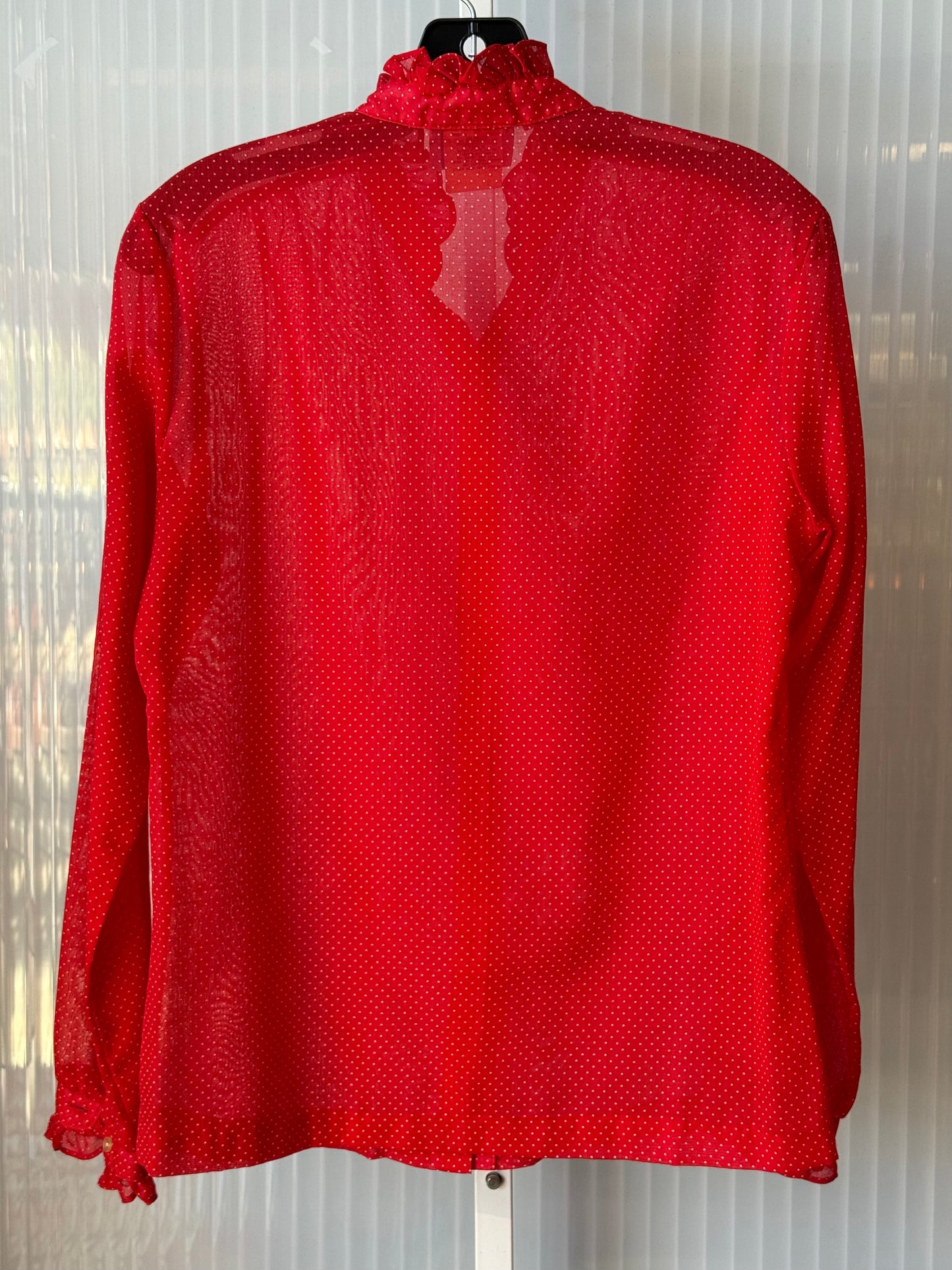1970s Red Button-Up Frilly Blouse w/ White Polka Dots