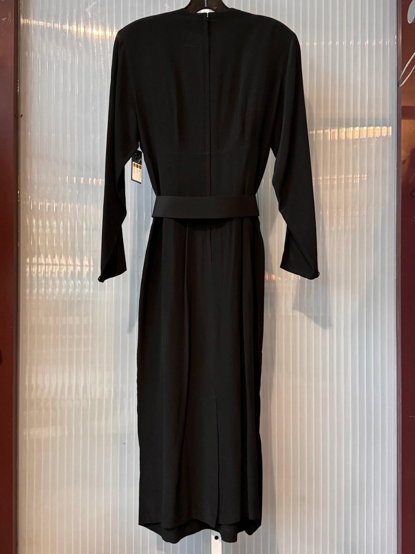 1980s Black 100% Silk Long-Sleeve Dress
