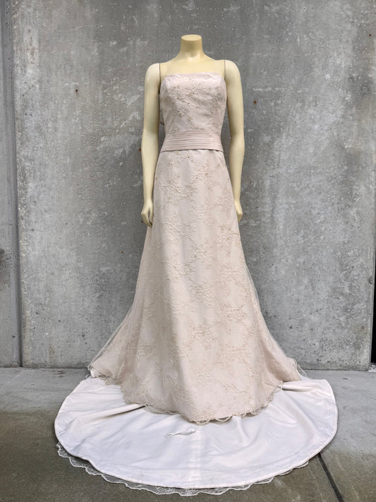 Y2K Taupe Floral Mesh Strapless Wedding Dress