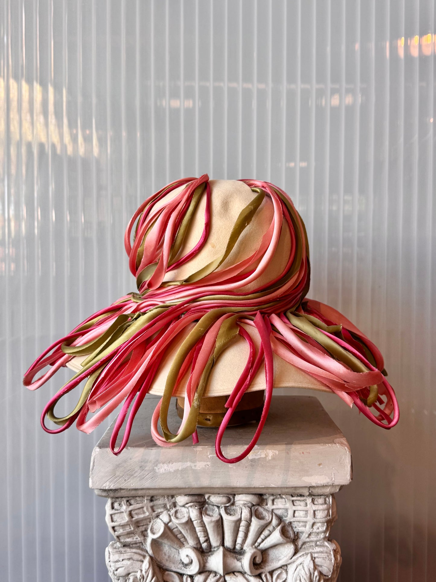 1960s Dior Cloche Hat with Pink & Green Swirls