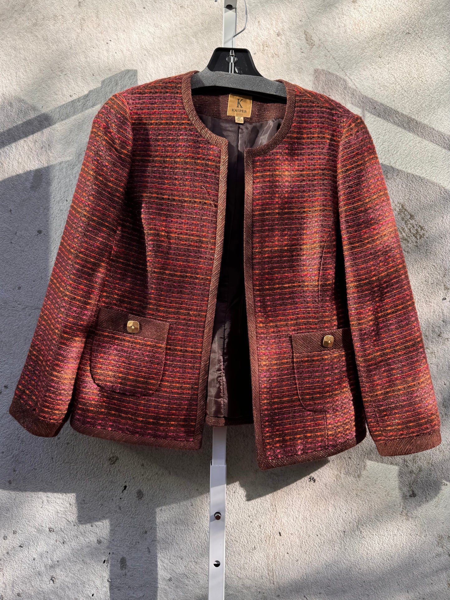 1990s Fuschia & Orange Tweed Open Front Cardigan
