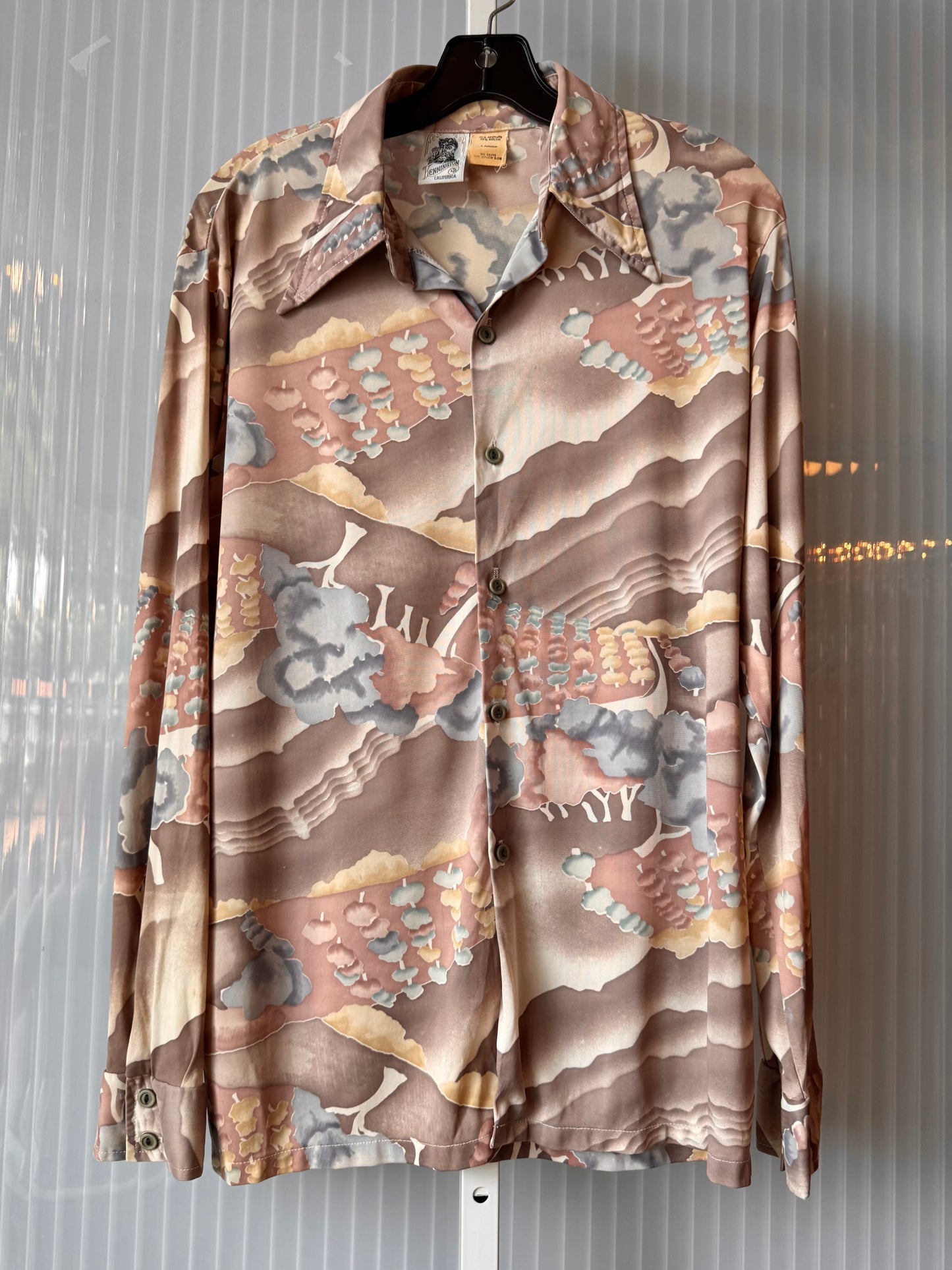 1970s Cream Watercolor Print Button-Up Shirt