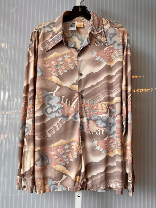 1970s Cream Watercolor Print Button-Up Shirt