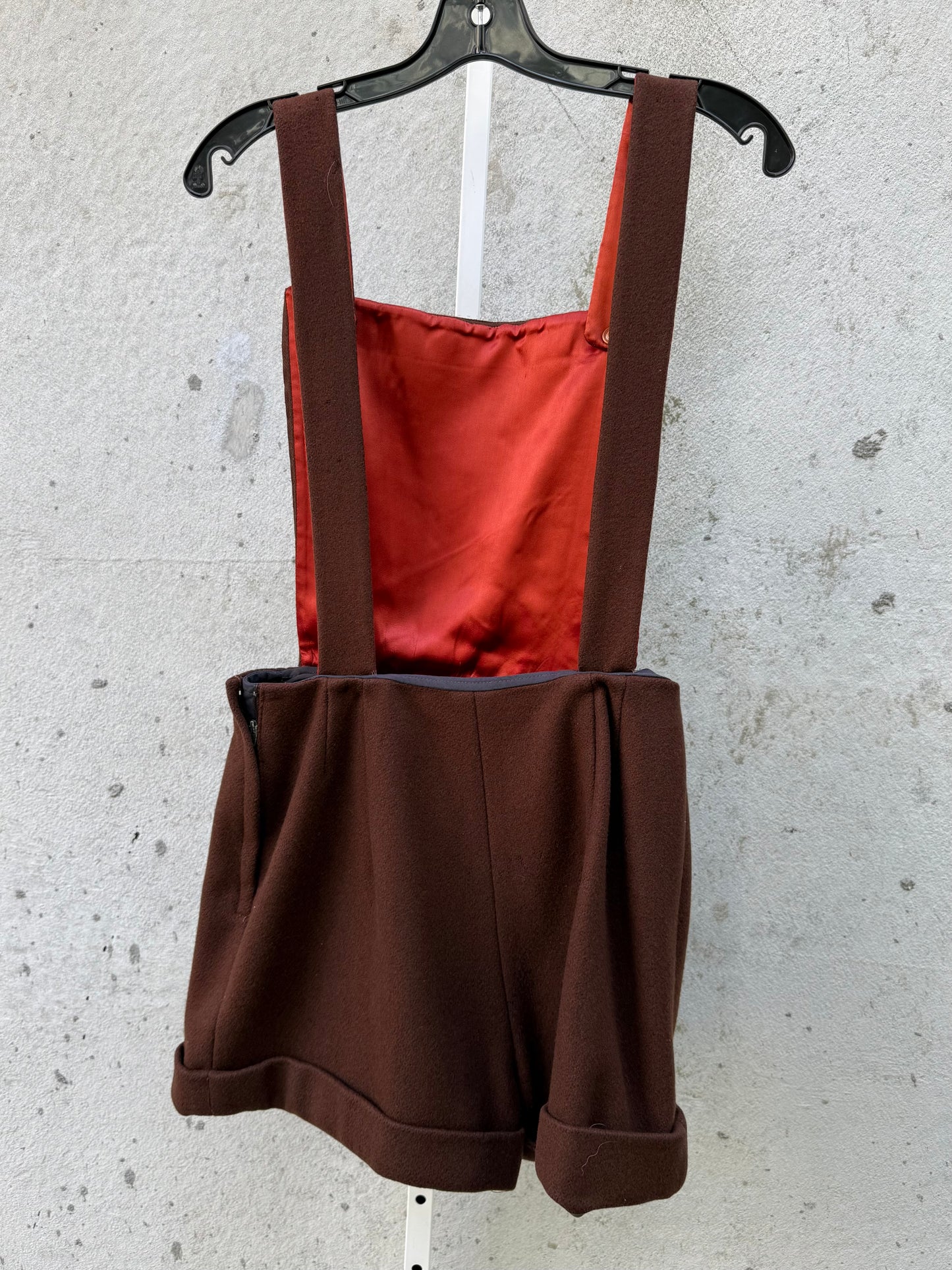 1970s Brown Wool Lederhosen-Style Romper