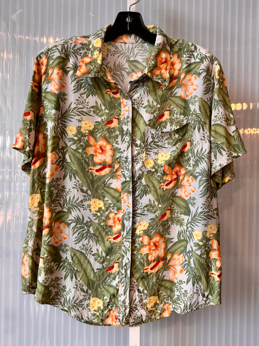 1980s-Style Orange & Green Bird Hawaiian Shirt