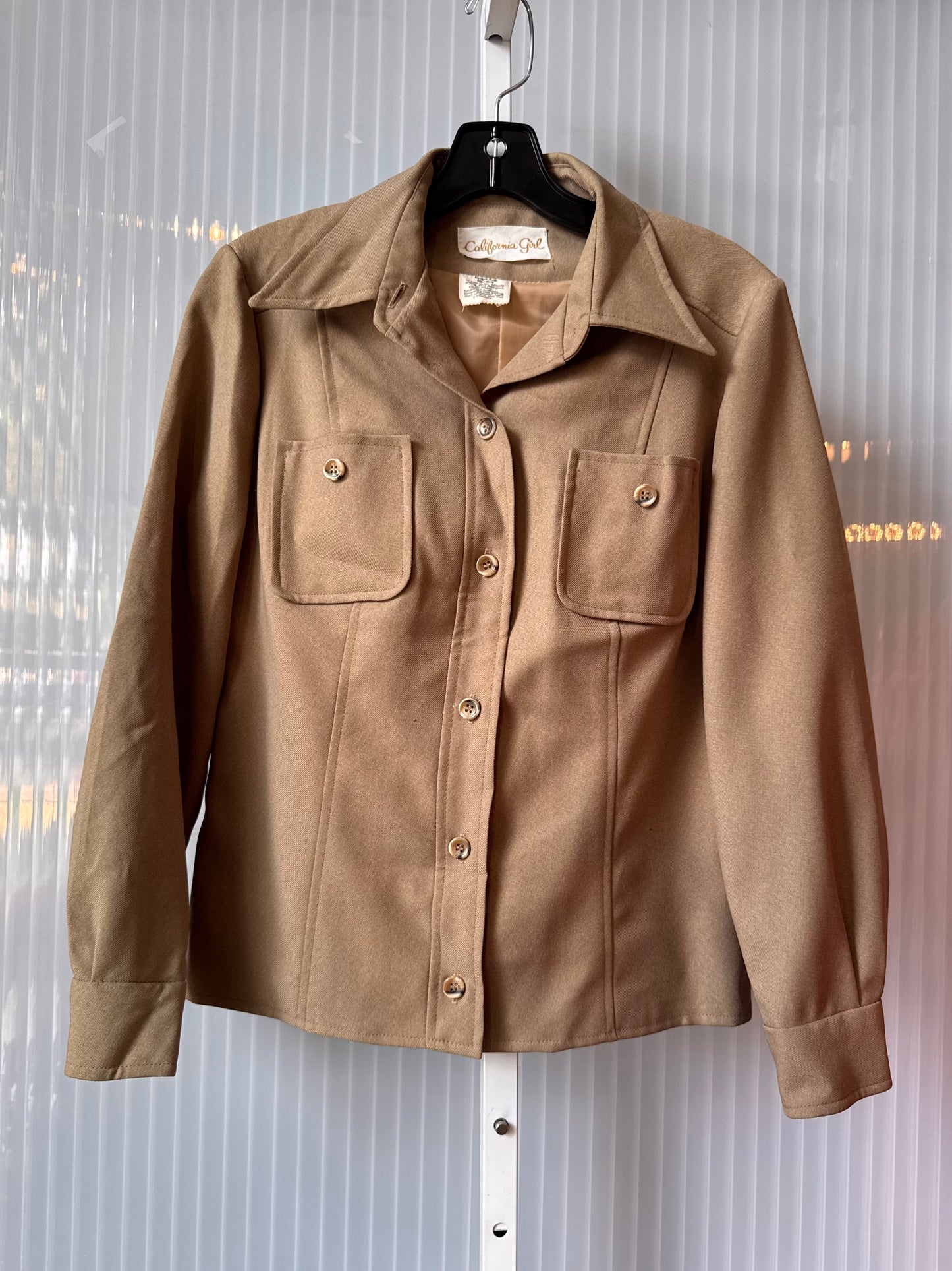 1970s Beige Point-Collar Shacket