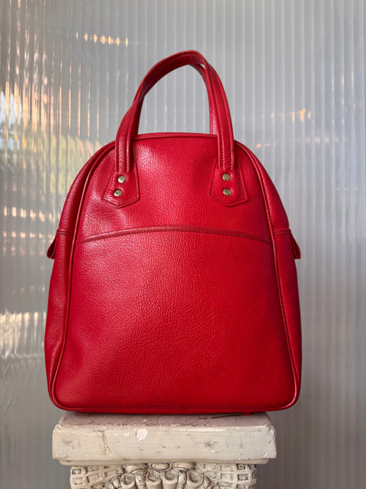 1970s Red Leather Travel Handbag