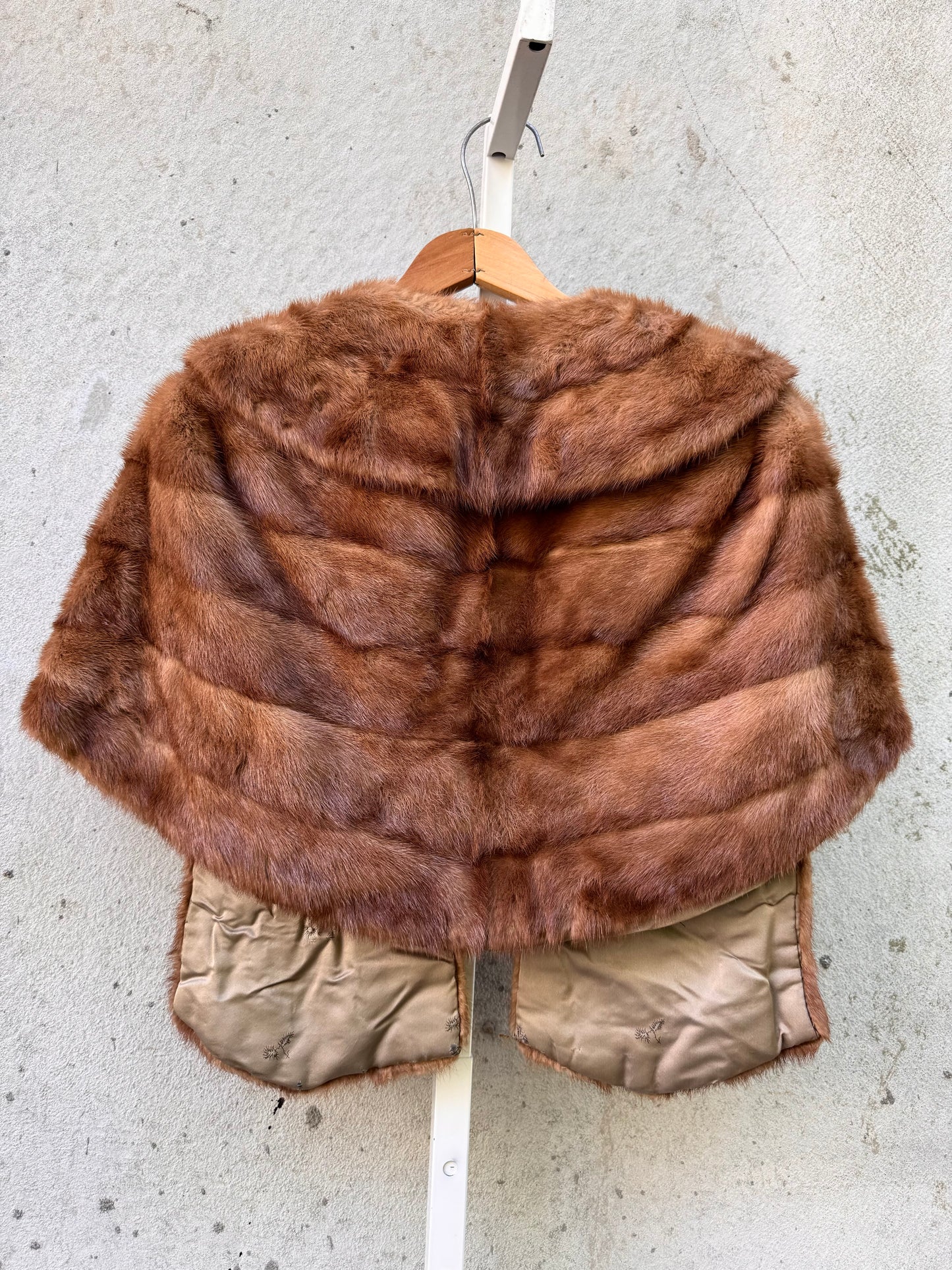 Mink Fur Stole with Collar & Pockets