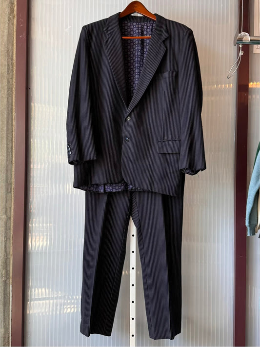 1980s Navy Pinstripe Blazer & Pants Suit Set