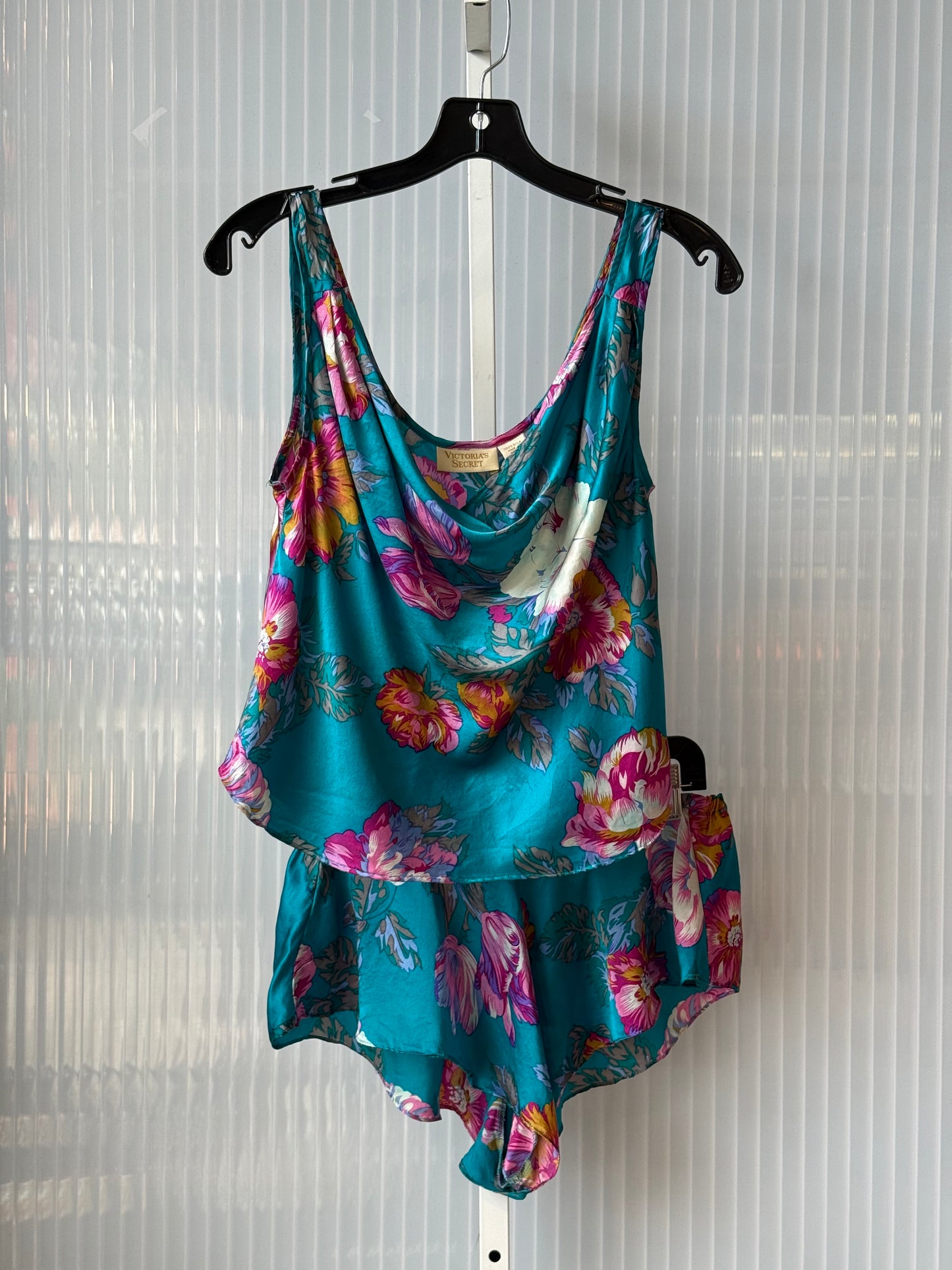 1990s Victoria’s Secret Gold Label Teal Floral Silk 2-Piece Pajama Set