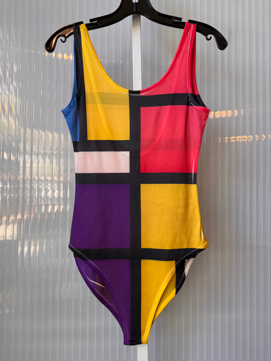 2000s Mondrian Print One Piece Swimsuit