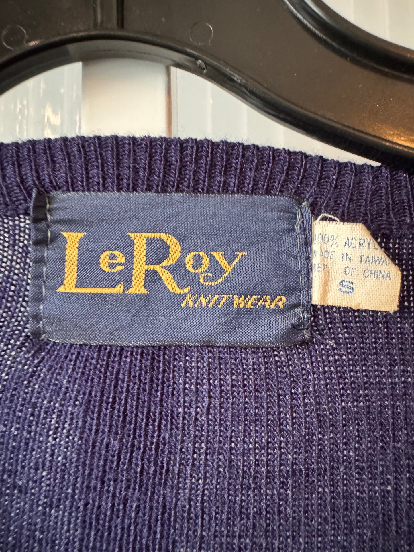 1950s Floral Embroidered Navy Blue Sweater