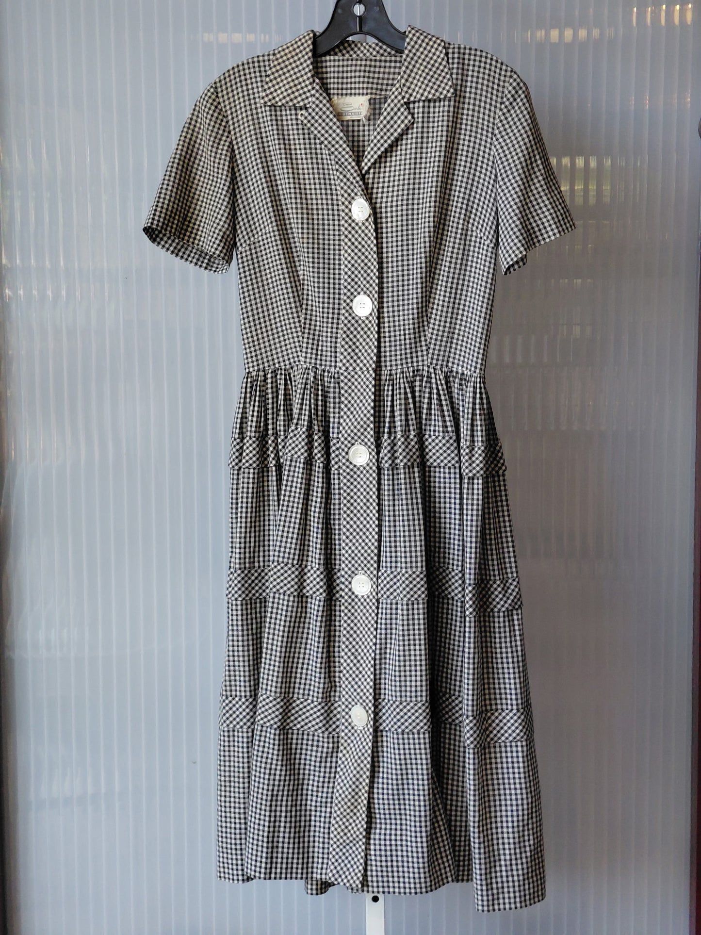 1960s Gingham Shirtwaist Tiered Dress