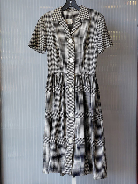 1960s Gingham Shirtwaist Tiered Dress