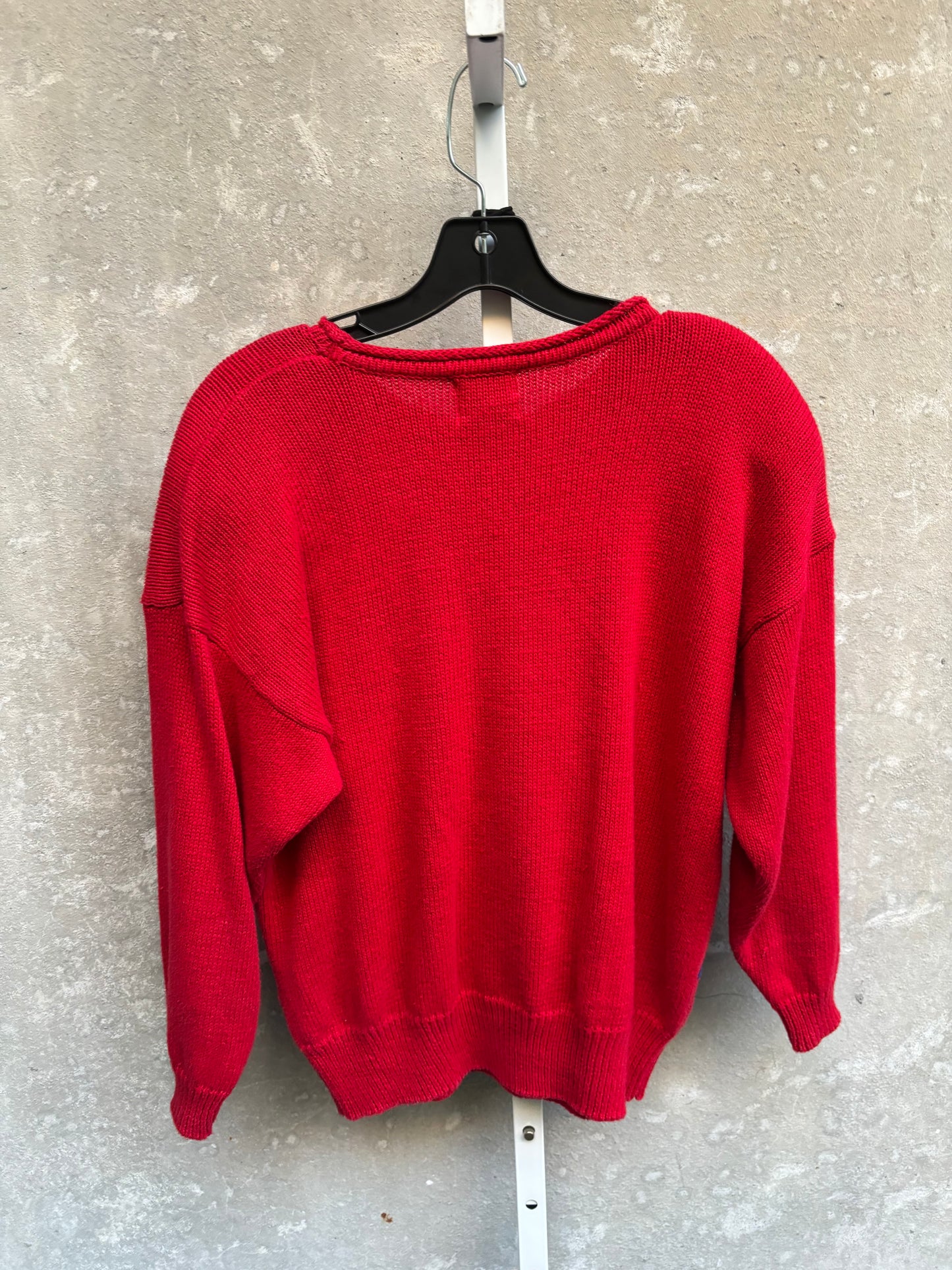 1980s Red Sweater with Crewel Paisley Motif