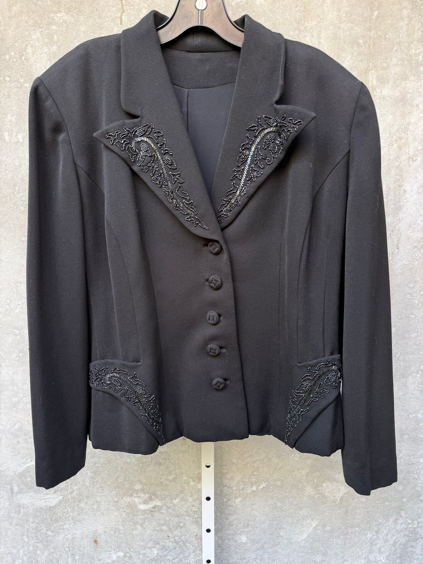 1980s Black Blazer with Lapel & Hip Beading