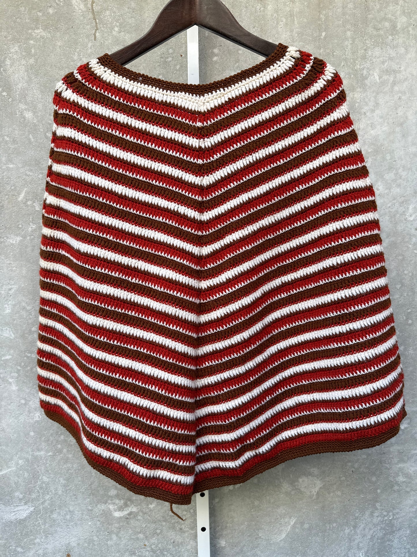 1970s Crochet Orange Brown Poncho