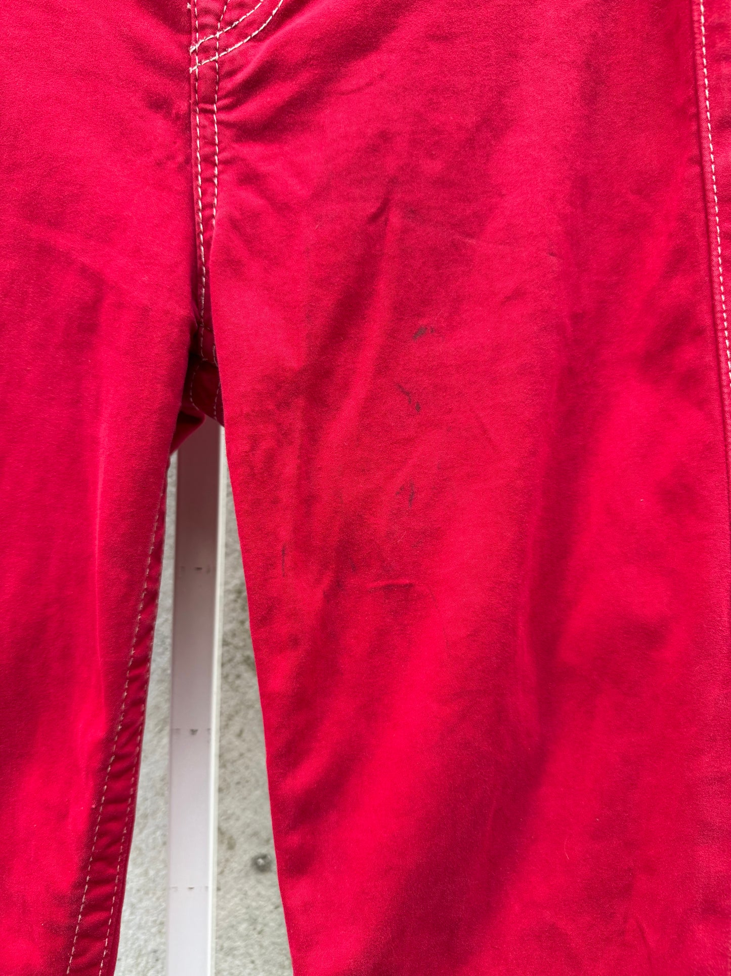 Y2K Cherry Red Skinny Jeans w/ White Stitching