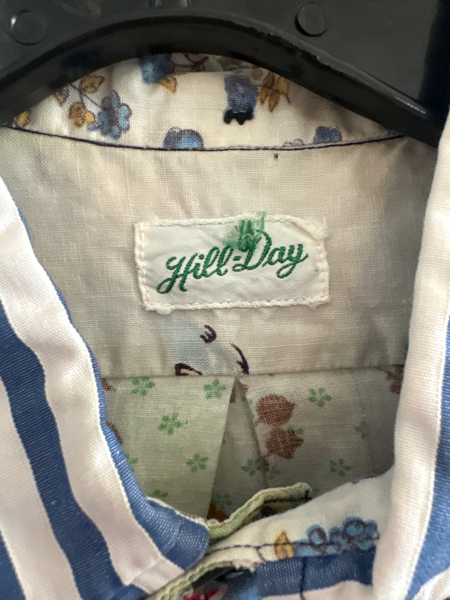 1970s? White & Blue Multi-pattern Button-down Shirt
