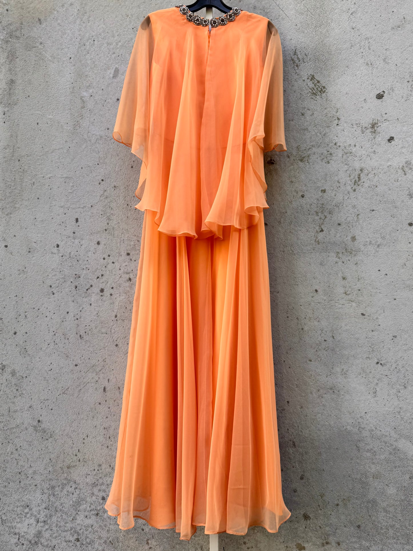 1970s Peach Chiffon Gown
