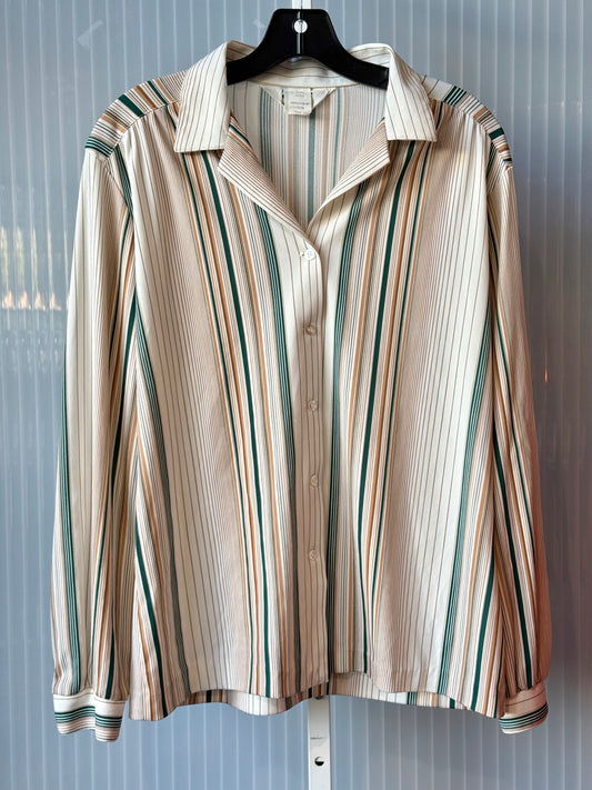 1970s Koret White and Tan Striped Collared Blouse