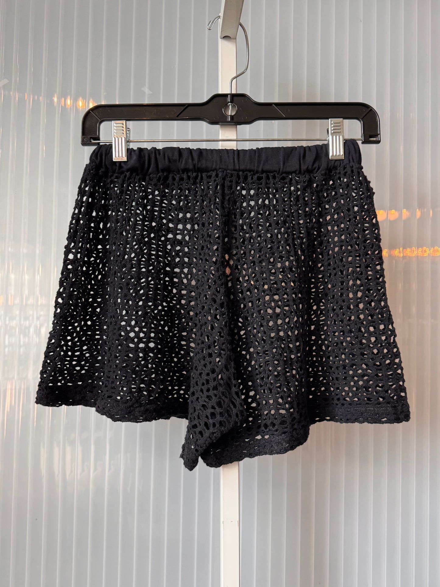 1980s Black Mesh Swim Cover-up / Loungewear Top & Shorts Set