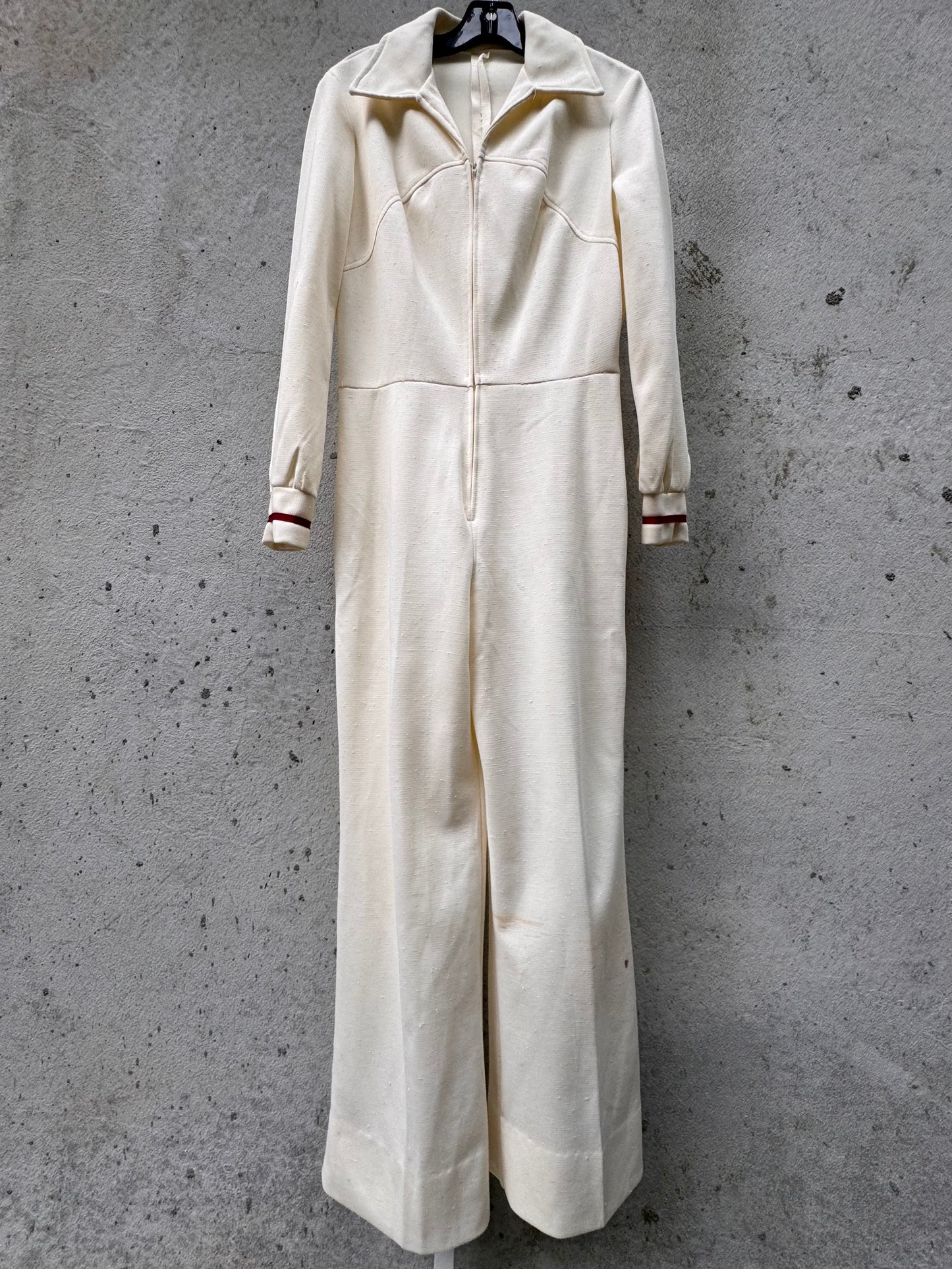 1970s White Western Jumpsuit with Cuff Stripes