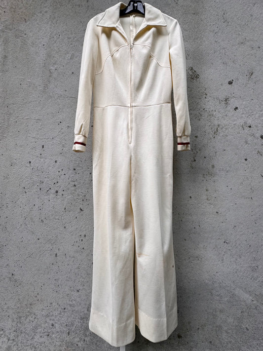 1970s White Western Jumpsuit with Cuff Stripes